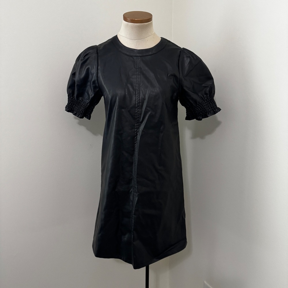 THML Black XS Faux Leather Puff Sleeve Mini Dress Party Festive New Year's